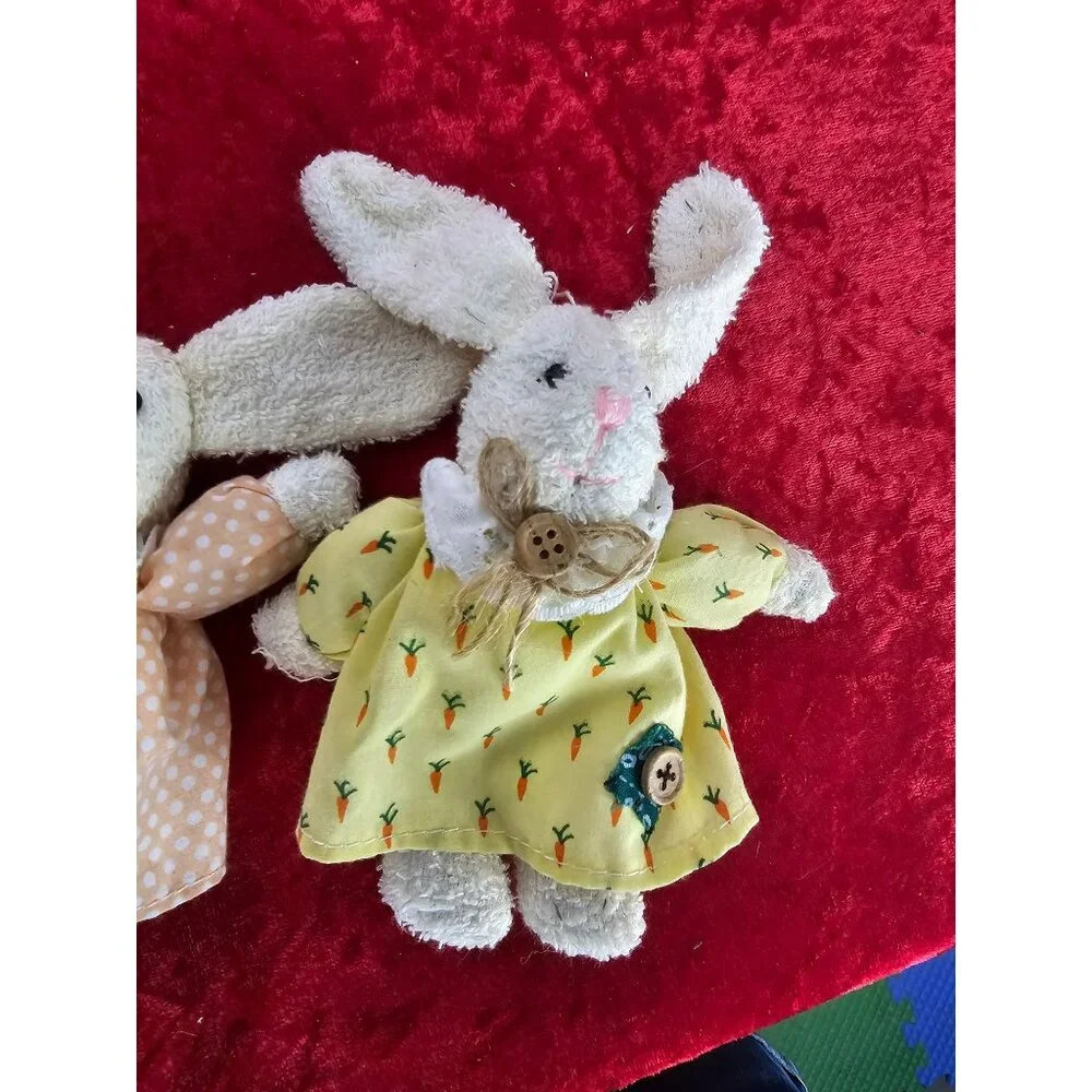 Vintage White Bunny Rabbit Dolls Floppy Ears Stuffed Plush With‎ Clothes